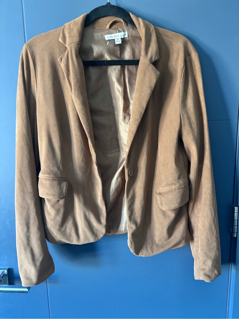 Sincerly Jules Tan Suede-Look Blazer Jacket